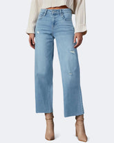 Flvsun-Women's High Waisted Wide Leg Jeans Stretch Capri Denim Pants with Ripped Trendy Straight Ankle Jeans