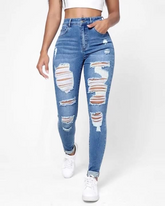 Flvsun-Plus Size Jeans for Women: High Waisted Skinny Jeans, Stretchy Vintage Denim Pants, Distressed Ripped Jeans, Slimming Casual Chic