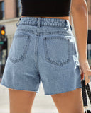 Flvsun-Women's Y2K Elegant A-Line Loose Fit Denim Shorts with Tassel Details - Washed Casual Summer Shorts