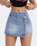 Flvsun-Skirts for Women Denim Mini Skirt Side Slit with High Waisted Button Front Denim Skirt
