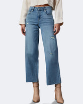 Flvsun-Women's High Waisted Wide Leg Jeans Stretch Capri Denim Pants with Ripped Trendy Straight Ankle Jeans