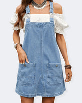 Flvsun-Women's Denim Overall Dress Adjustable Straps Jeans Loose Overall Suspender Skirt with Front Pocket