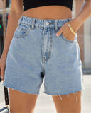 Flvsun-Women's Y2K Elegant A-Line Loose Fit Denim Shorts with Tassel Details