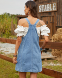 Flvsun-Women's Denim Overall Dress Adjustable Straps Jeans Loose Overall Suspender Skirt with Front Pocket