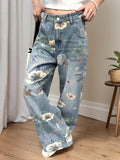 Flvsun-Women'S 90s Vintage Floral Print High Waisted Straight Leg Jeans