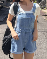 Flvsun-Women's Casual Denim Jumpsuit with Adjustable Straps & Pockets - Loose Fit Wide Leg Water-Washed Denim Dress