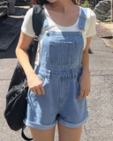 Flvsun-Women's Casual Denim Jumpsuit with Adjustable Straps & Pockets - Loose Fit Wide Leg Water-Washed Denim Dress