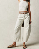 Flvsun-Mid Rise Vintage Barrel Jeans for Women - Wide Leg, Stretchy, Cropped, Baggy Boyfriend Style