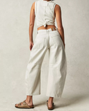 Flvsun-Mid Rise Vintage Barrel Jeans for Women - Wide Leg, Stretchy, Cropped, Baggy Boyfriend Style