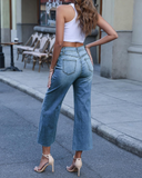 Flvsun-Women's High Waisted Wide Leg Jeans Stretch Capri Denim Pants with Ripped Trendy Straight Ankle Jeans