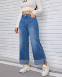 Flvsun-Womens Wide Leg Jeans High Waist Stretchy Straight Leg Cuffed Denim Pants Trendy 2025