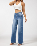 Flvsun-Straight Leg Jeans for Women High Waisted Wide Leg Denim Pants Trendy Stretchy Loose Trouser