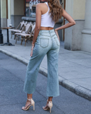 Flvsun-Women's High Waisted Wide Leg Jeans Stretch Capri Denim Pants with Ripped Trendy Straight Ankle Jeans