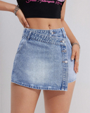 Flvsun-Skirts for Women Denim Mini Skirt Side Slit with High Waisted Button Front Denim Skirt