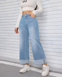 Flvsun-Womens Wide Leg Jeans High Waist Stretchy Straight Leg Cuffed Denim Pants Trendy 2025