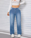 Flvsun-Straight Leg Jeans for Women High Waisted Wide Leg Denim Pants Trendy Stretchy Loose Trouser