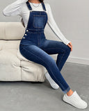 Flvsun-Women's Skinny Back Pants with Adjustable Straps - High-Stretch Denim, Classic Elegant Style