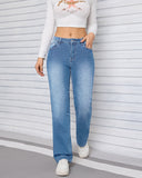 Flvsun-Straight Leg Jeans for Women High Waisted Wide Leg Denim Pants Trendy Stretchy Loose Trouser