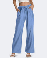 Flvsun-Women's High Waisted Wide Leg Jeans Casual Drawstring Pull on Denim Pants for Trendy 2025.
