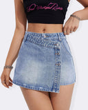 Flvsun-Skirts for Women Denim Mini Skirt Side Slit with High Waisted Button Front Denim Skirt