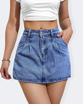 Flvsun-Women's Denim Skirt High Waist Casual Denim Skort Women Mini Jean Skirt Shorts Fold Pleated Design