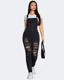 Flvsun-Women's Stretchy Distressed Skinny Denim Jumpsuit with Adjustable Straps