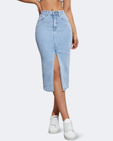 Flvsun-Women's Mid Length Stretch Denim Slit Skirt Comfortable Curve Enhancing for A Flattering Fit