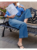 Flvsun-Women'S High-Waisted Stretch Denim Wide-Leg Pants