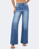 Flvsun-Straight Leg Jeans for Women High Waisted Wide Leg Denim Pants Trendy Stretchy Loose Trouser