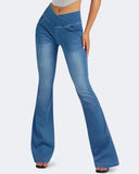 Flvsun-Women's Bell Bottom Jeans Low Waist Classic Stretch Flared Jeans Denim Bell Bottom Pants
