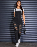 Flvsun-Women's Stretchy Distressed Skinny Denim Jumpsuit with Adjustable Straps