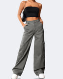 Flvsun-Cargo Pants Women High Waist Baggy Cargo Jeans