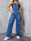 Flvsun-Womens Overalls Denim Straight Wide Leg