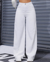 Flvsun-Women Loose Fit Wide Leg Casual Denim Pants With Pockets