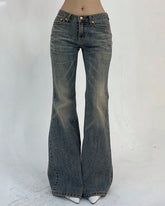 Flvsun-Women's Pocketed Casual Flare Leg Denim Jeans Y2k