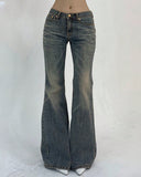 Flvsun-Women's Pocketed Casual Flare Leg Denim Jeans Y2k