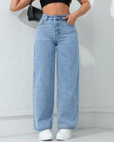 Flvsun-Solid High Waist Wide Leg Slant Pocket Jeans