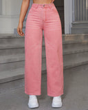 Flvsun-Solid High Waist Wide Leg Slant Pocket Jeans