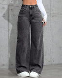 Flvsun-Casual Faded High Waist Wide Leg Jeans