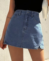 Flvsun-Denim Skorts Skirts Womens High Waisted Denim Mini Shorts Side Slit Denim Jean Skort Skirt