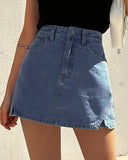 Flvsun-Denim Skorts Skirts Womens High Waisted Denim Mini Shorts Side Slit Denim Jean Skort Skirt