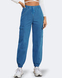 Flvsun-Women's Casual Pants High Waist Drawstring Elastic Waist Jeans