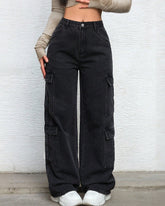 Flvsun-Women's Summer Zipper Fly Flap Pocket Cargo Jeans Y2k