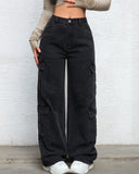 Flvsun-Women's Summer Zipper Fly Flap Pocket Cargo Jeans Y2k