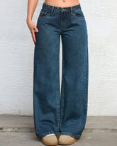 Flvsun-Solid Color Pocket Casual Versatile Wide-Leg Jeans