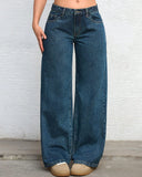Flvsun-Solid Color Pocket Casual Versatile Wide-Leg Jeans