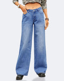 Flvsun-Women's Wide Leg Jeans Low Waisted Baggy Jeans Casual Loose Straight Leg Jeans Denim Pants Y2K