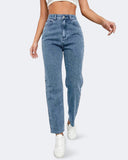 Flvsun-Women's Jeans Mid Waist Straight Loose Tummy Tuck Fashion Jeans