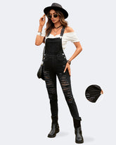 Flvsun-Women's Stretchy Distressed Skinny Denim Jumpsuit with Adjustable Straps