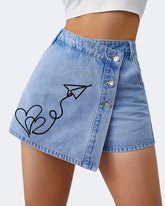 Women's High-Waisted Slim-Fit Asymmetrical Crossover Denim Shorts